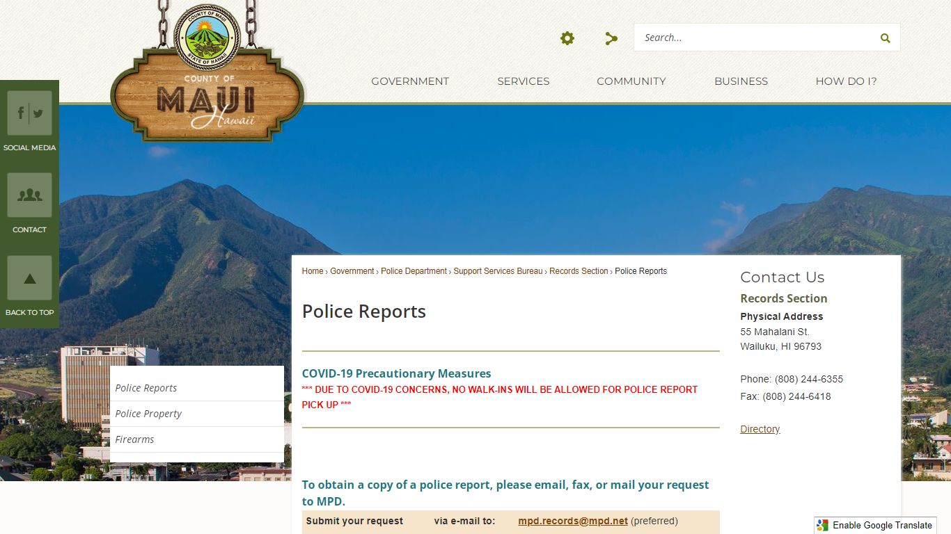 Police Reports | Maui County, HI - Official Website