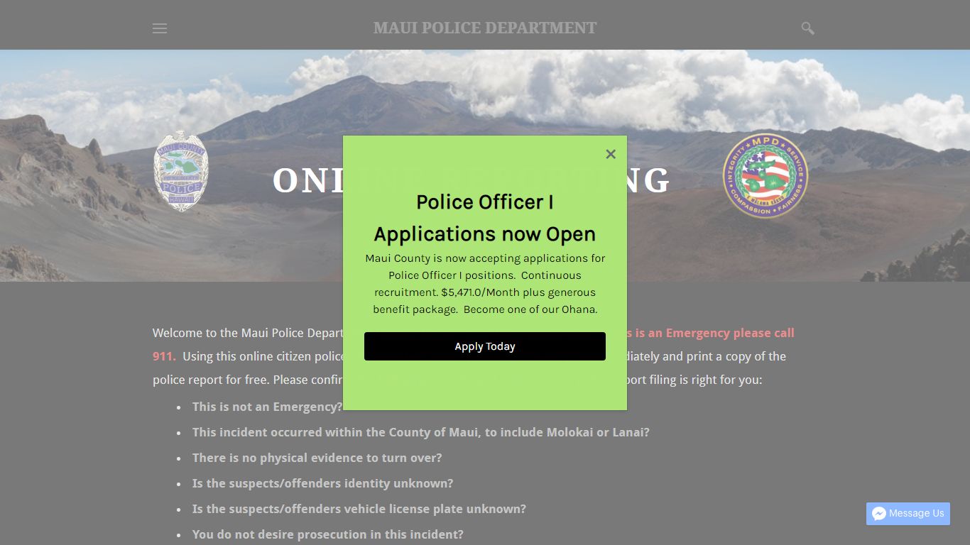 On Line Reporting - MAUI POLICE DEPARTMENT