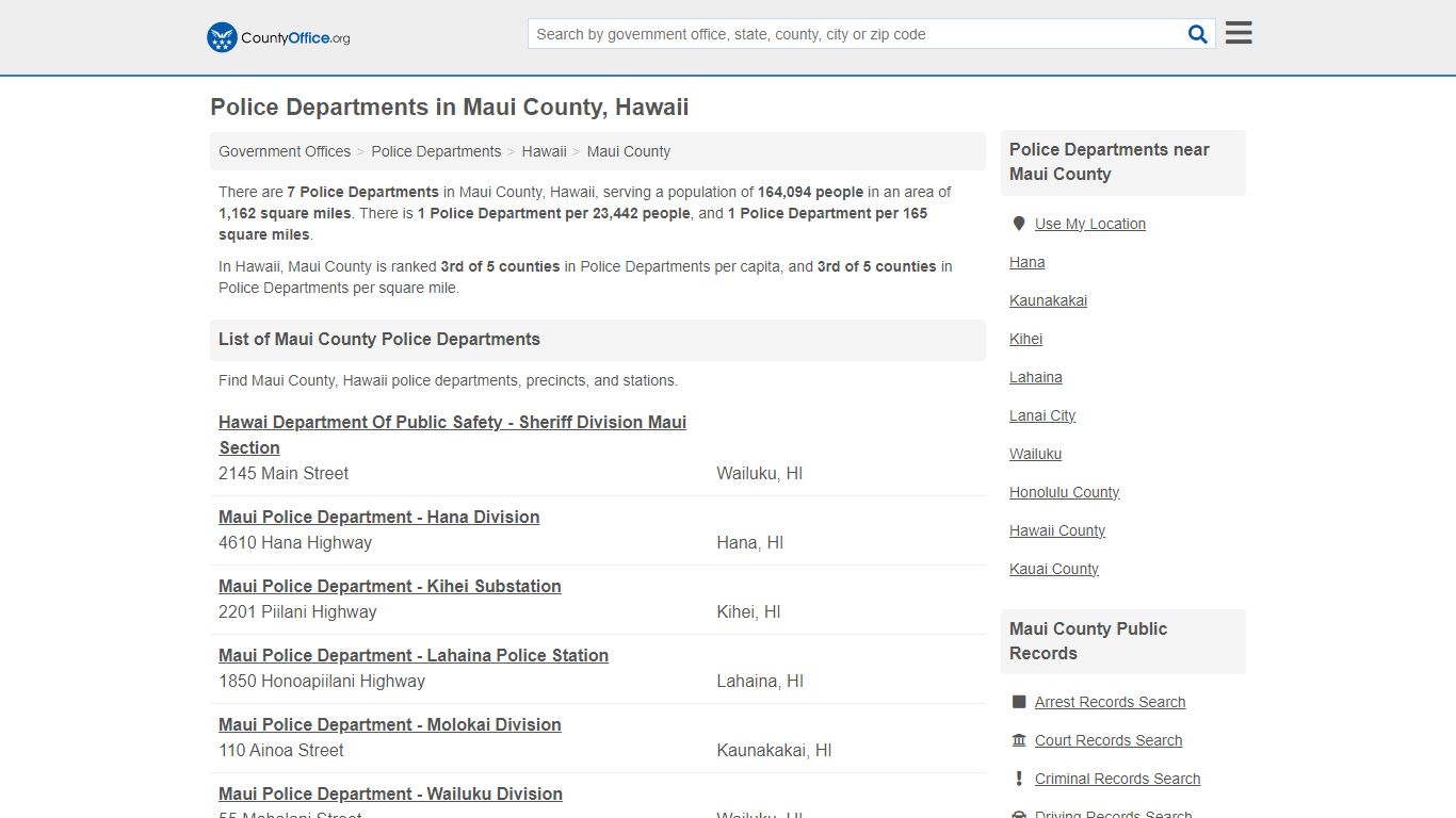 Police Departments - Maui County, HI (Arrest Records & Police Logs)